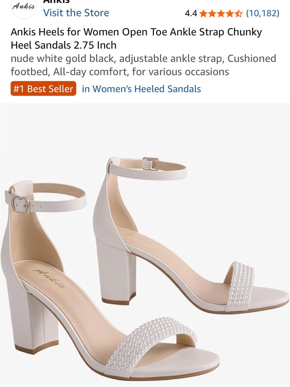 Ankis Pearl-Embellished Ivory Block Heel Sandals